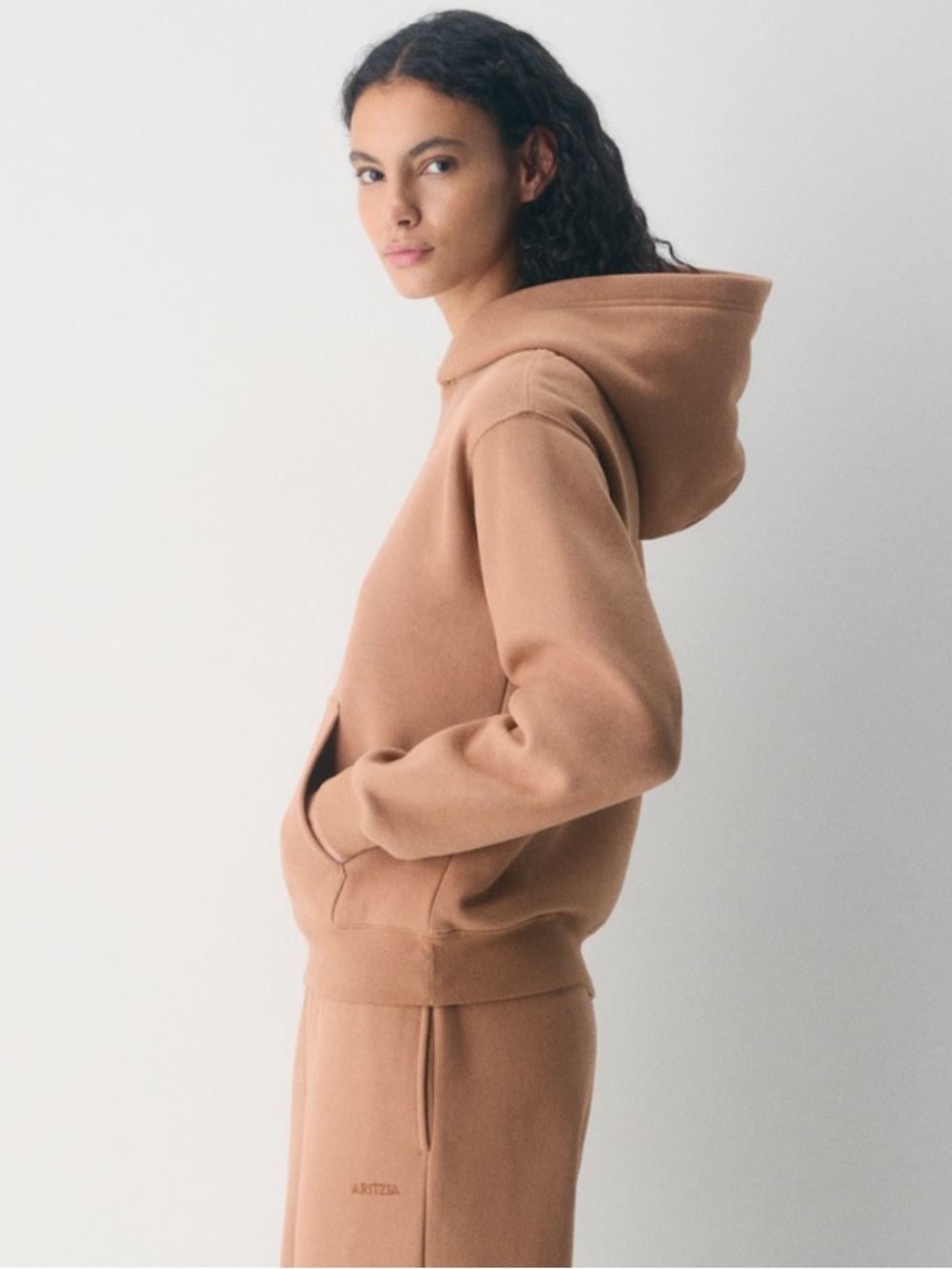 Aritzia Cozy Sweatfleece Perfect Hoodie Medium Chocolate Mousse NWT - Picture 4 of 8